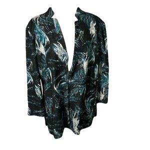 Ming Wang Women’s Size XL Black Turquoise  Abstract Print Knit Blazer Jacket
